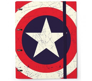 Carpeta A4 anillas Capitan America Marvel banda elastica