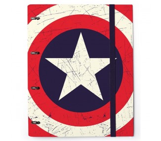 Carpeta A4 anillas Capitan America Marvel banda elastica relleno