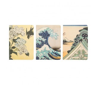 Set 3 cuadernos A6 La Gran Ola de Kanagawa Hokusai