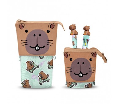 Portatodo Capibara + Boligrafo 10 colores + boligrafo borrable Oh My Pop!
