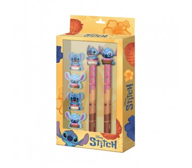 Blister Boligrafo + Lapiz + 4 gomas Stitch Disney