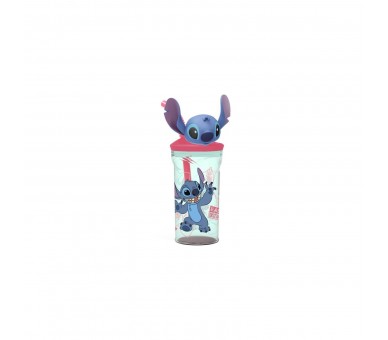 Vaso Con Figura 3D Y Pajita Stitch Y Flores 360 Ml