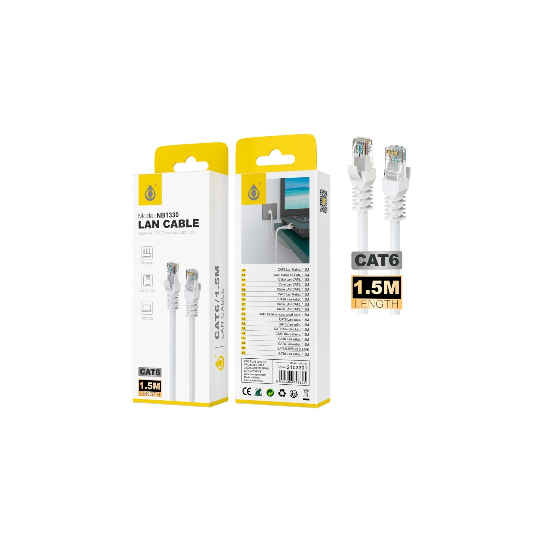 Jc Nb1330 Blanco / Cable De Red Lan Cat6, 1.5M