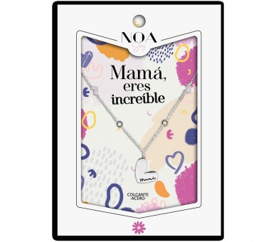Colgante corazon Mama acero plateado - Mama Eres Increible