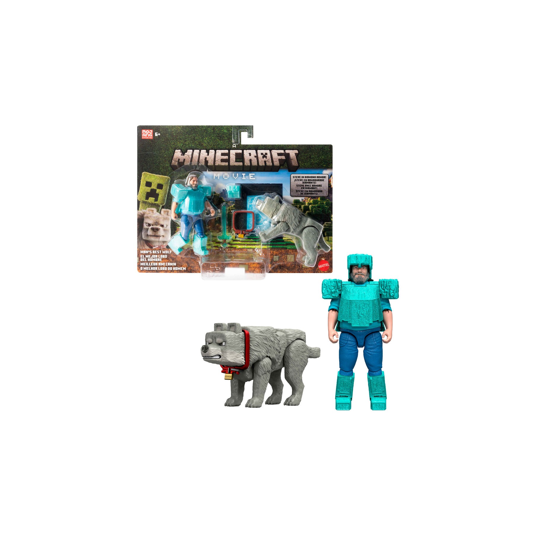 Set 2 figuras Steve & Wolf Minecraft La Pelicula
