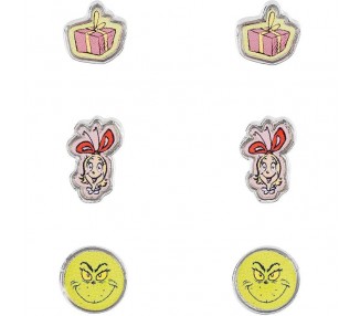 Set 3 Pares de pendientes Navidad El Grinch