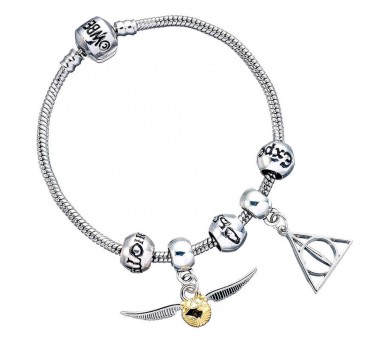 Pulsera plateada charms Deathly Hallows Snitch 3 Spellbeads Harry Potter