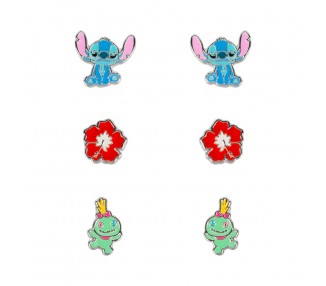 Set 3 Pares de pendientes Stitch Disney plata