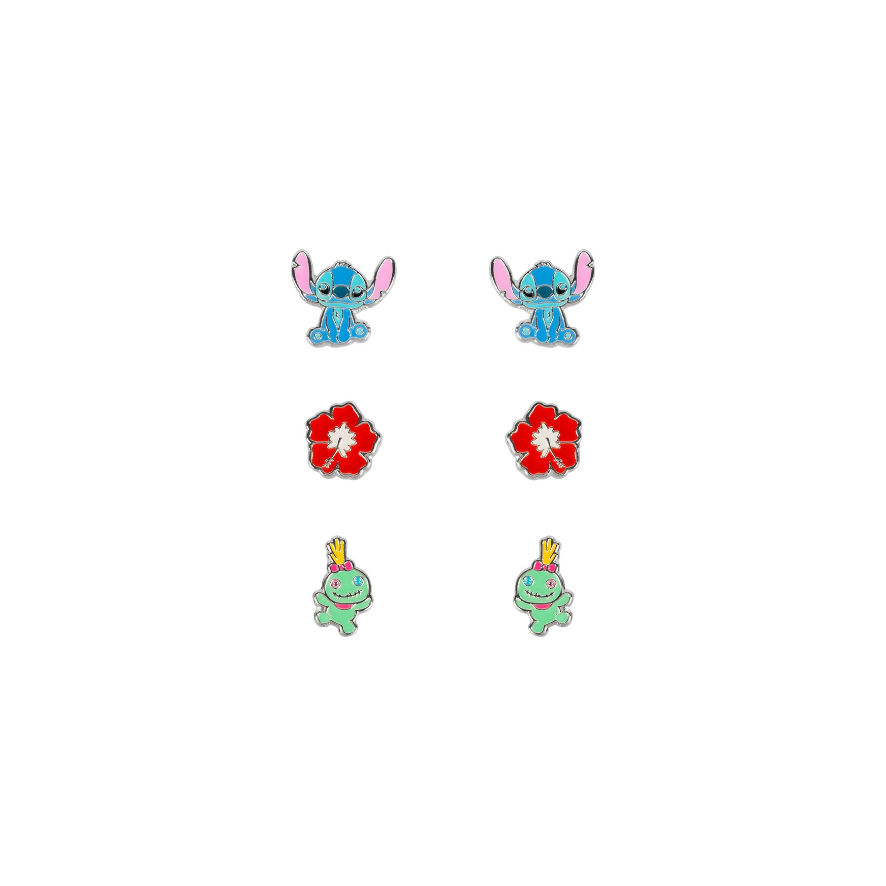 Set 3 Pares de pendientes Stitch Disney plata