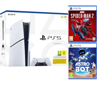 CONSOLA WHITE SLIM EDITION + DUALSENSE (1TB) + SPIDERMAN 2 + ASTRO BOT