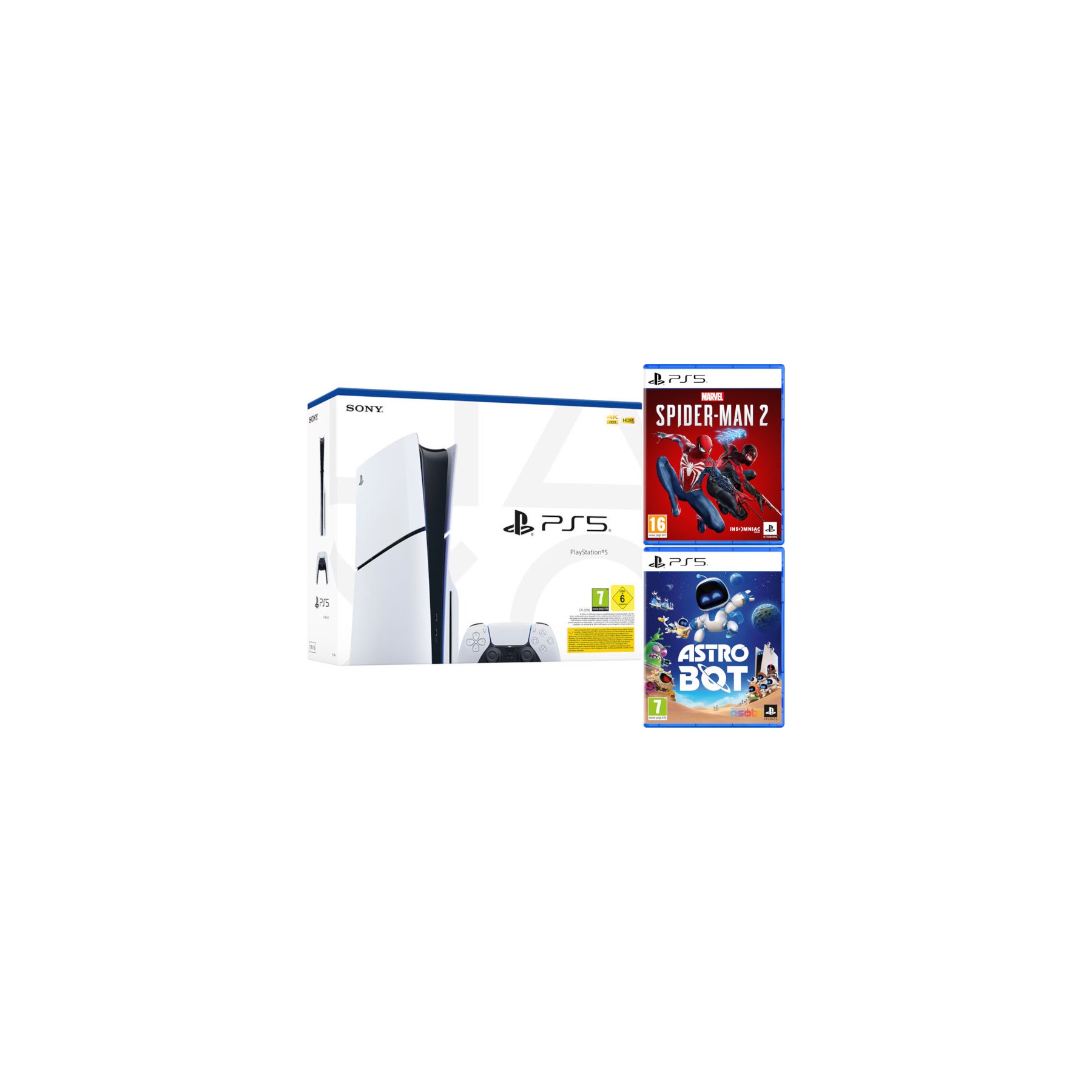 CONSOLA WHITE SLIM EDITION + DUALSENSE (1TB) + SPIDERMAN 2 + ASTRO BOT
