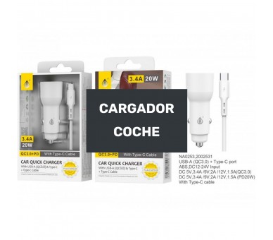 Jc Na0253 / Cargador De Vehículo Usb-C + Usb-A 20W