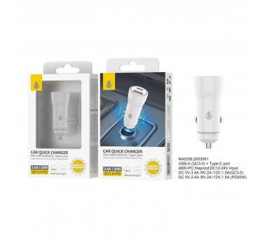 Jc Na0256 White / Cargador De Vehículo Usb-C / Usb-A 20W