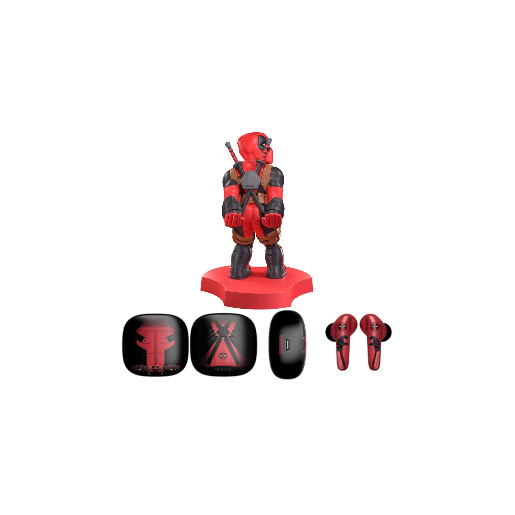 Mini Cable Guy + Auriculares Inalambricos Deadpool Marvel