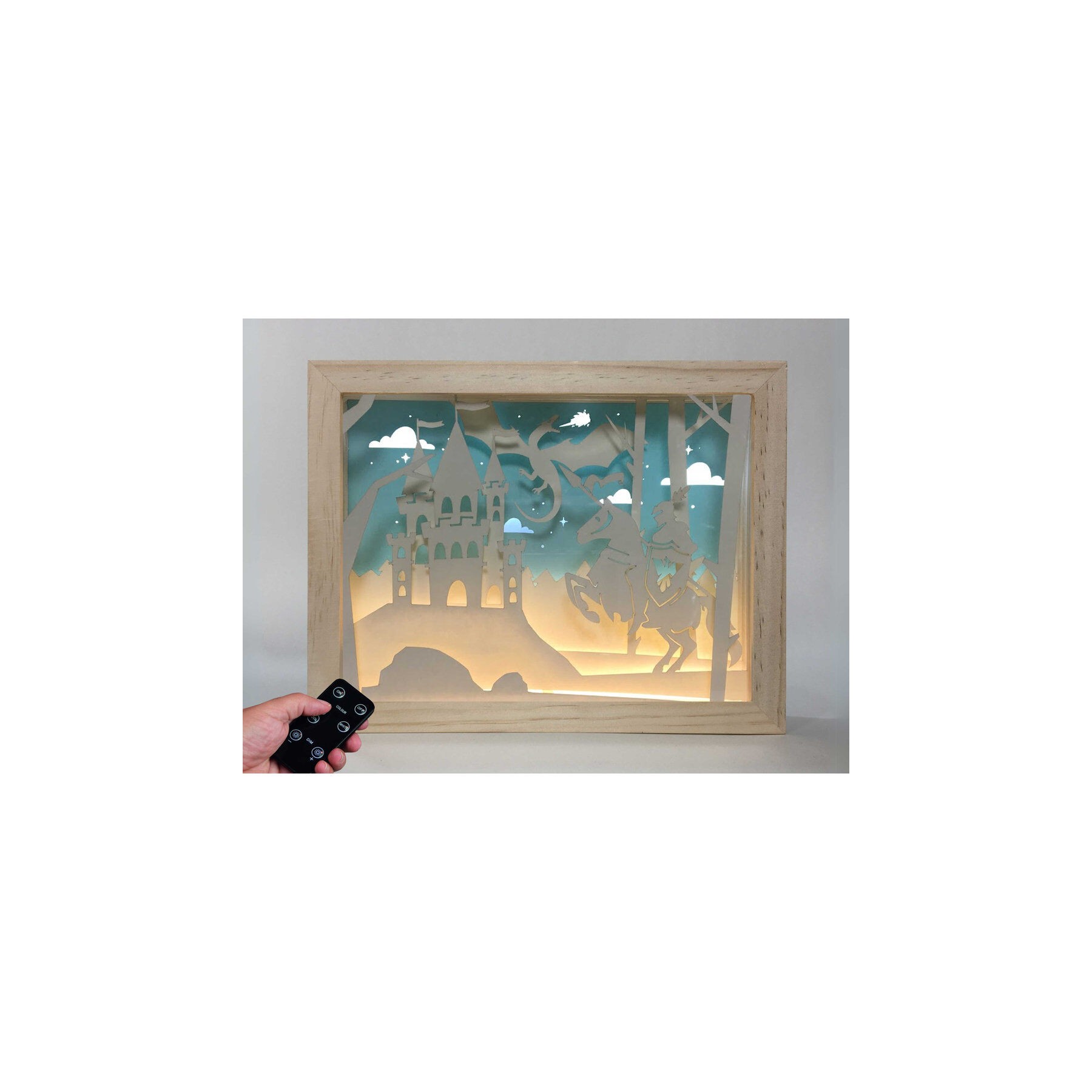 Lampara Caballero y Dragon madera