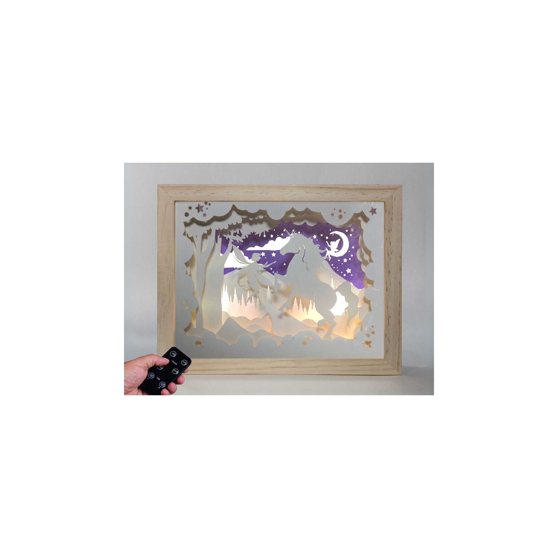 Lampara Hada y Unicornio madera