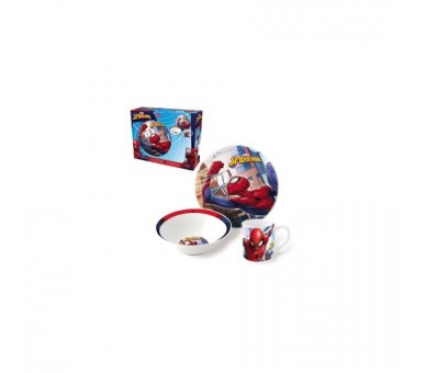 Spiderman - Set Merienda Cuenco, Plato Y Taza Cermica Spider