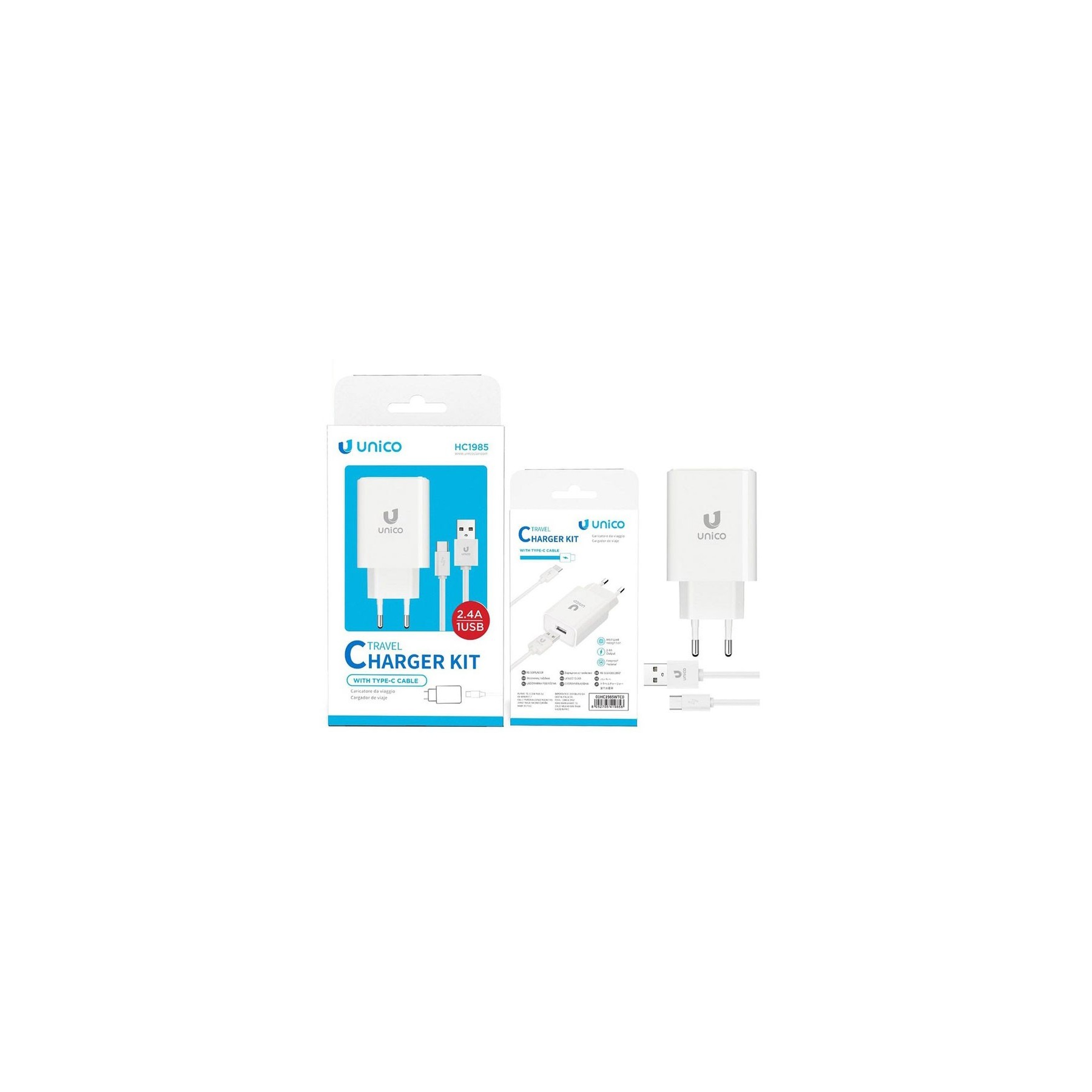 Cargador Usb + Cable Tipo C 2.4A Blanco Varios