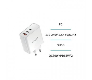Cargador Doméstico Tres Puertos A+C+C 65W Hc2230 Varios