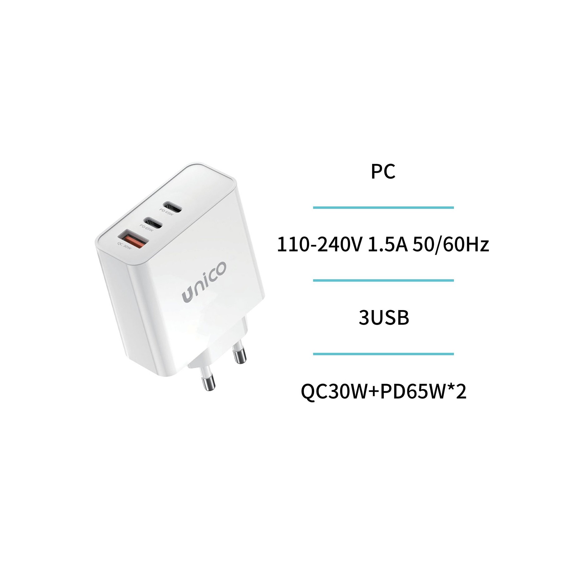 Cargador Doméstico Tres Puertos A+C+C 65W Hc2230 Varios