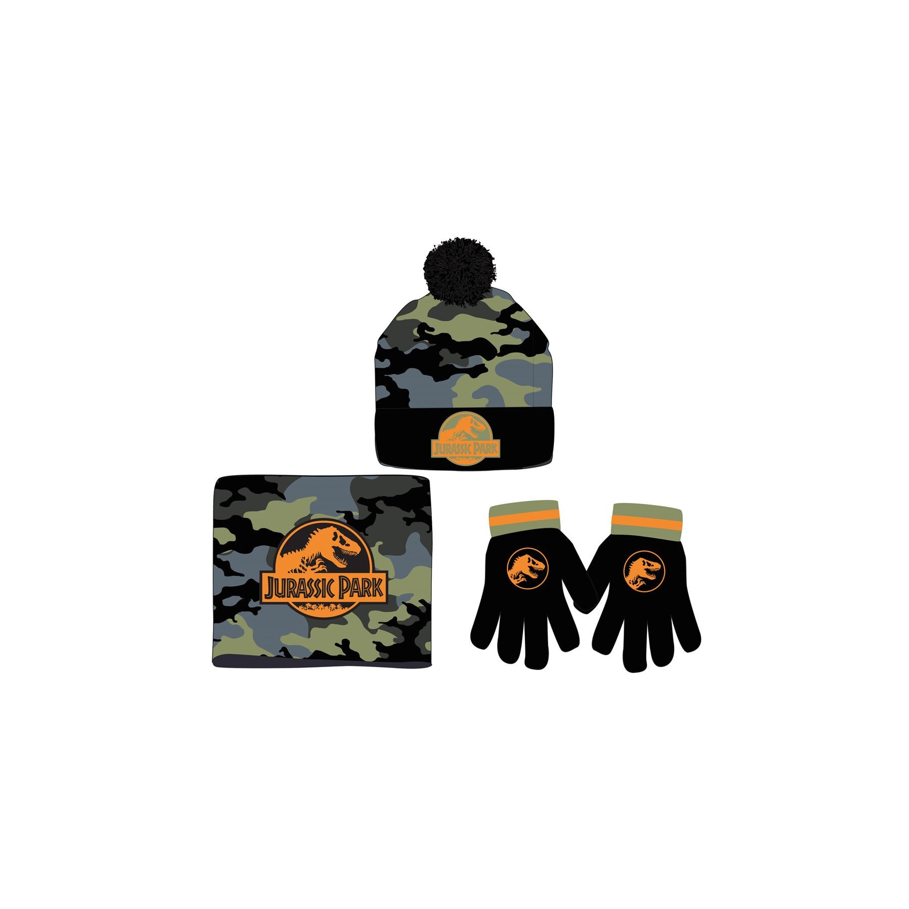 Conjunto Gorro Guantes Braga Cuello Jurassic Park