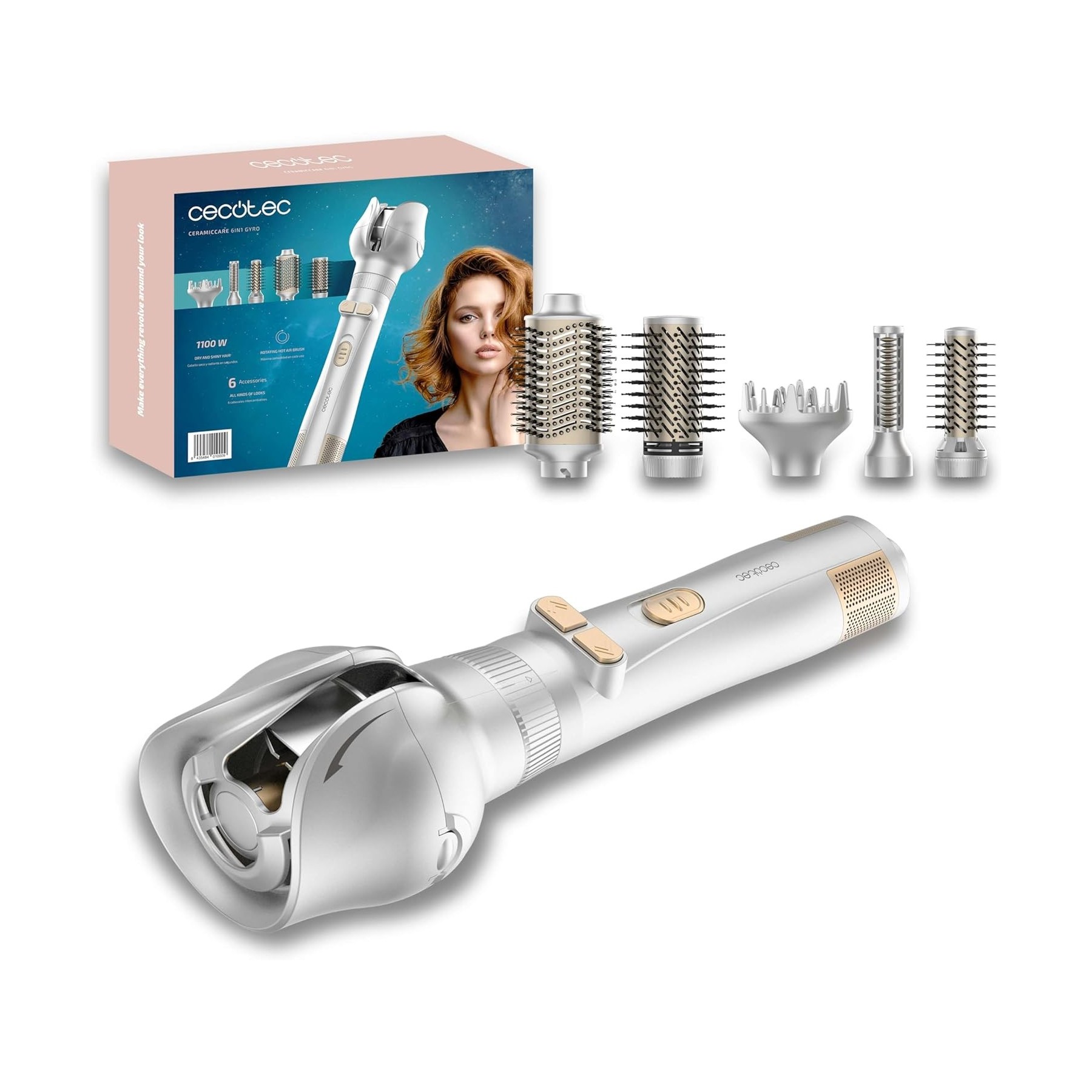 Cepillo Alisador Cecotec CeramicCare 6in1 Gyro