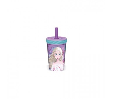 Vaso Antivuelco Con Pajita Frozen Violeta 370 Ml