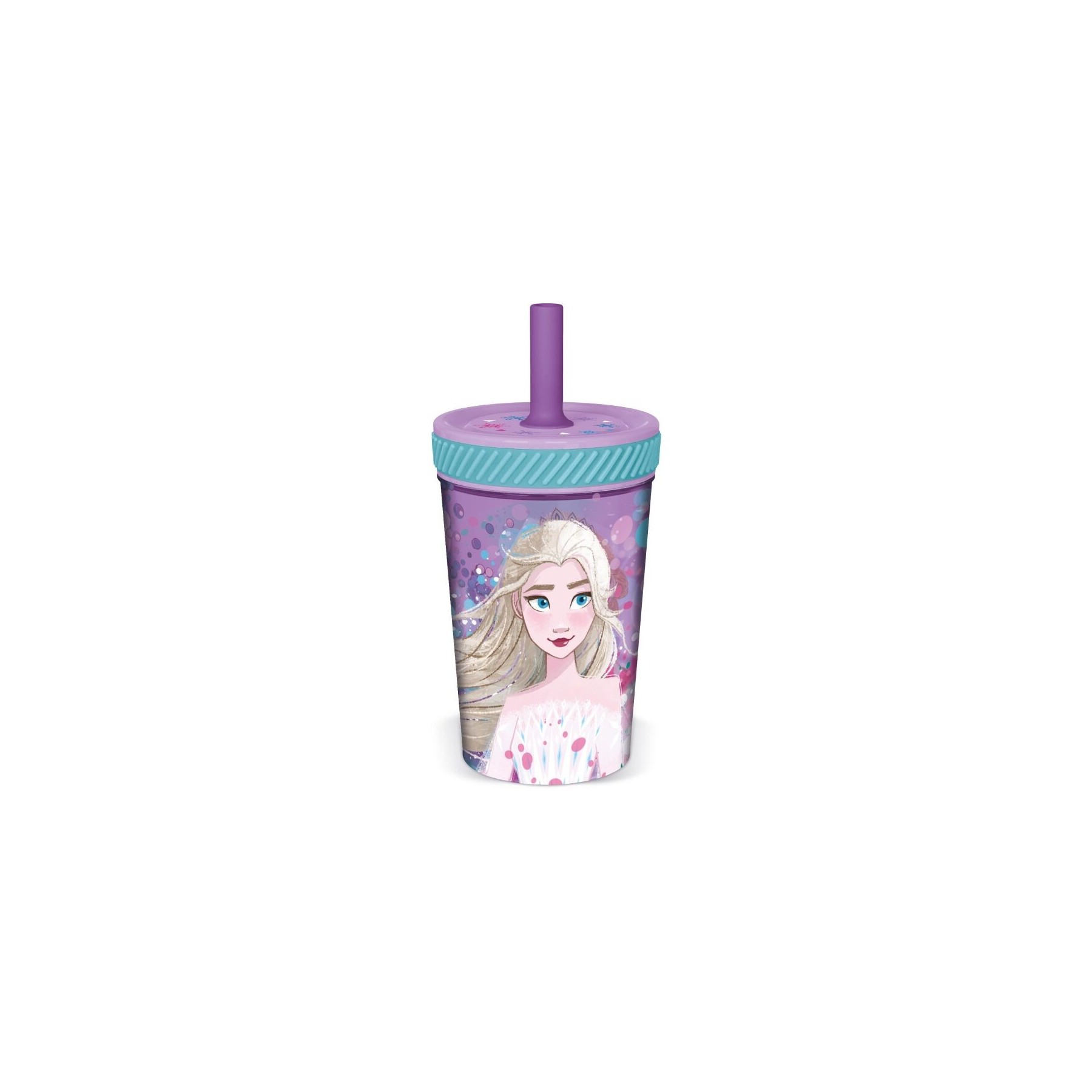 Vaso Antivuelco Con Pajita Frozen Violeta 370 Ml