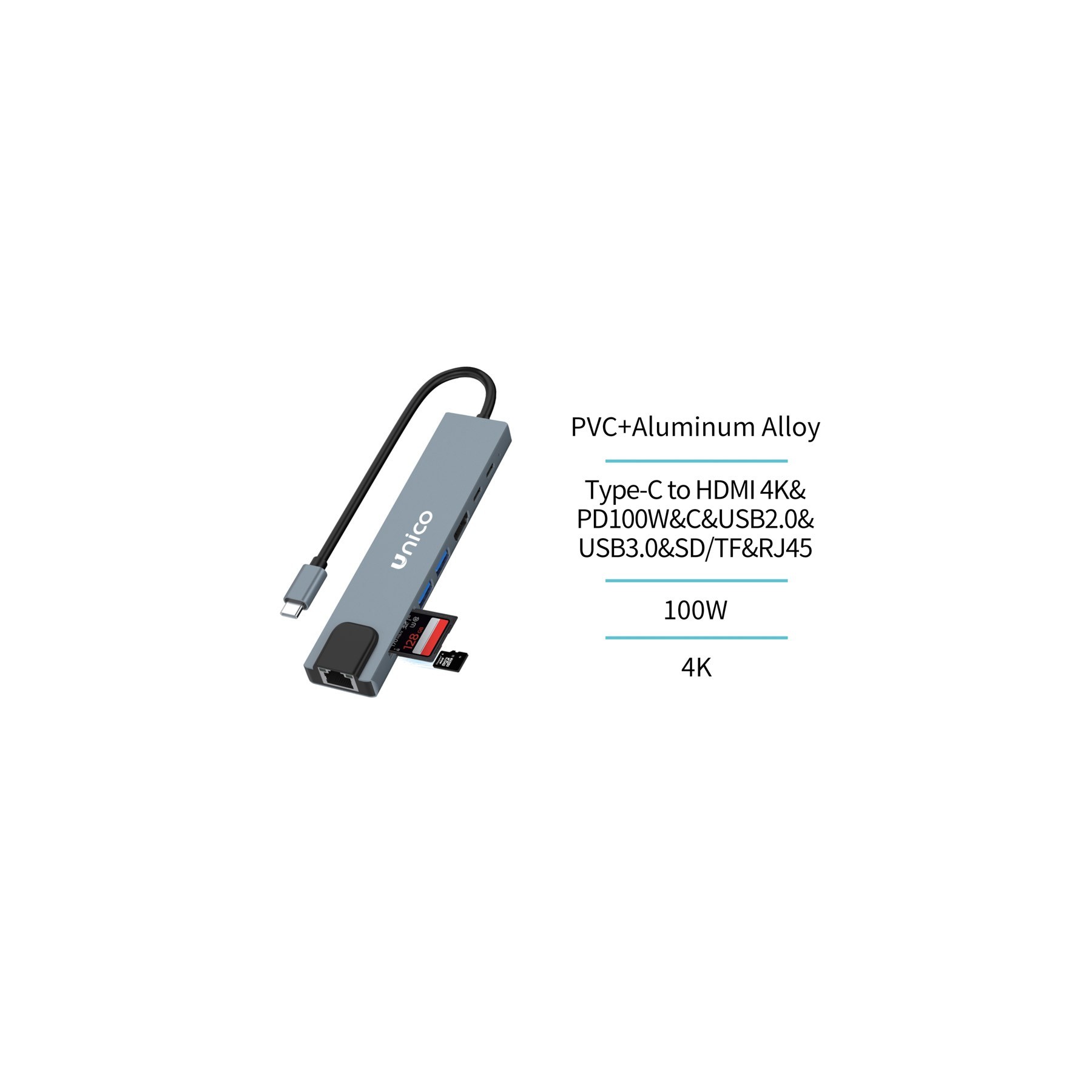 Adaptador 8 En1 Tipo-C A Hdmi-Pc100W-Usb Varios