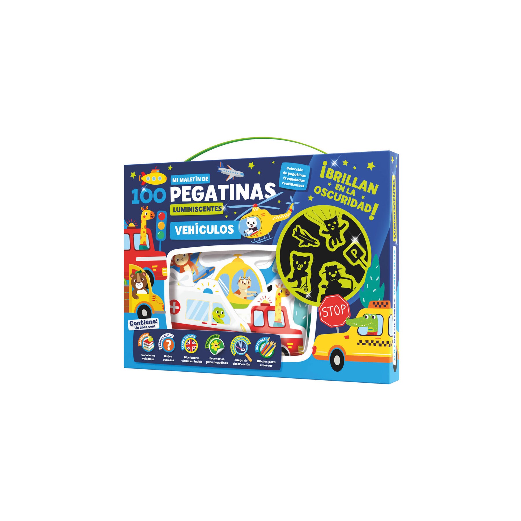 Maletin 100 pegatinas luminiscentes Vehiculos