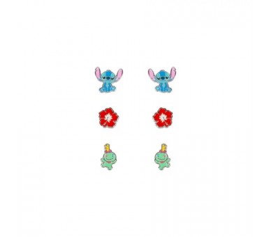 Set 3 Pares De Pendientes Stitch Disney Plata
