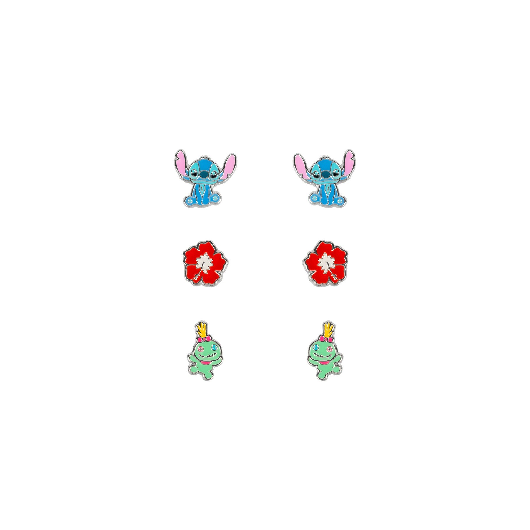 Set 3 Pares De Pendientes Stitch Disney Plata