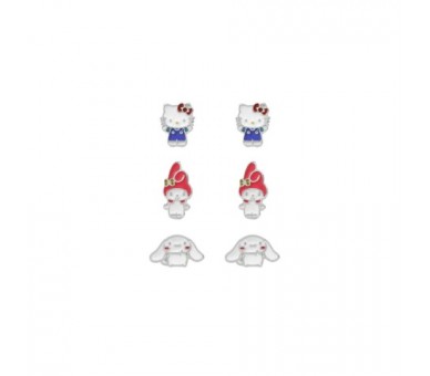 Set 3 Pares De Pendientes Hello Kitty And Friends Plata