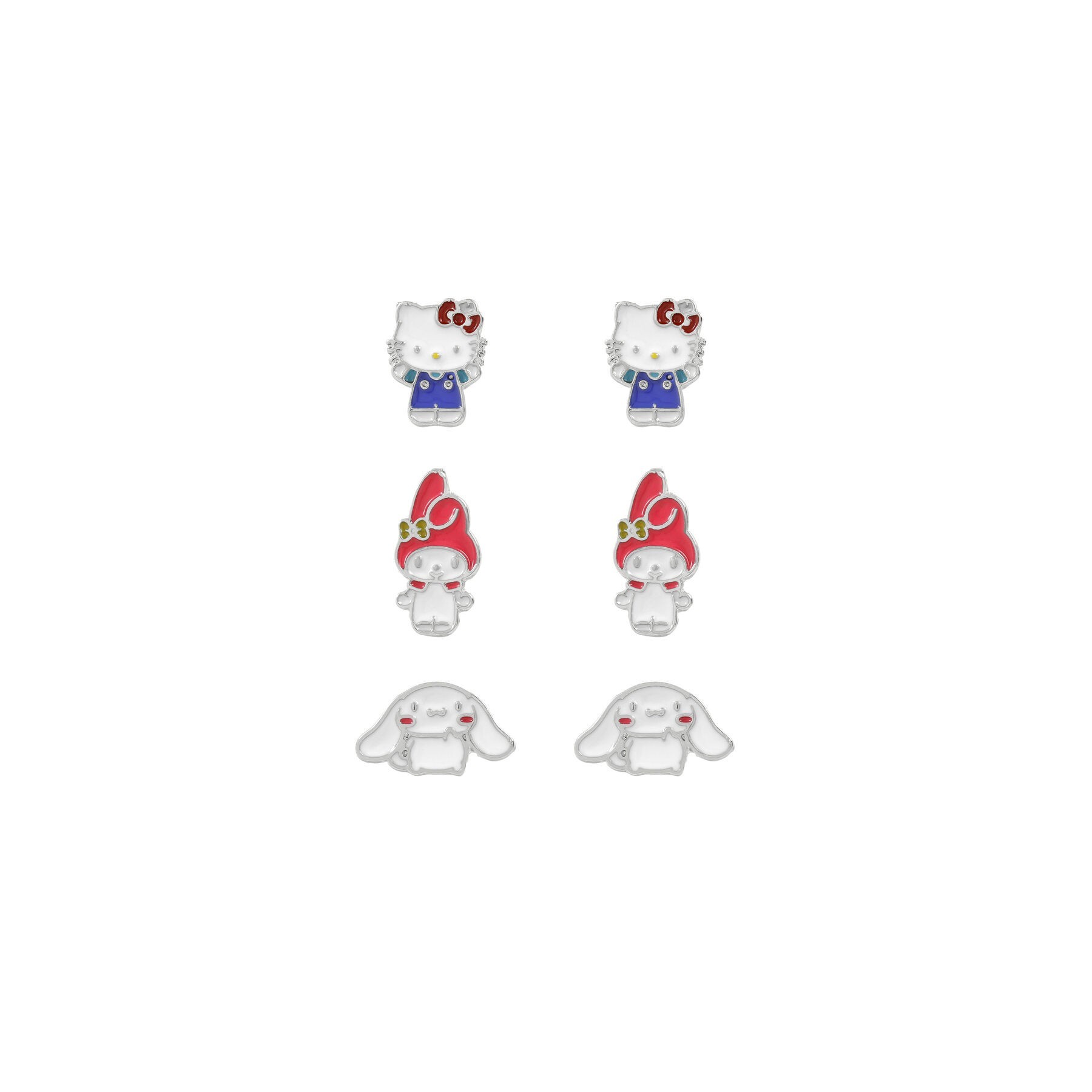 Set 3 Pares De Pendientes Hello Kitty And Friends Plata