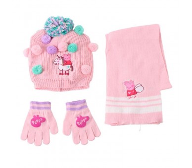 Conjunto gorro guantes braga cuello Peppa Pig