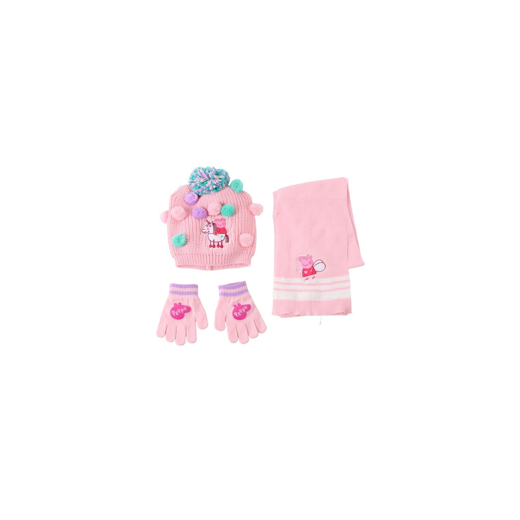 Conjunto gorro guantes braga cuello Peppa Pig