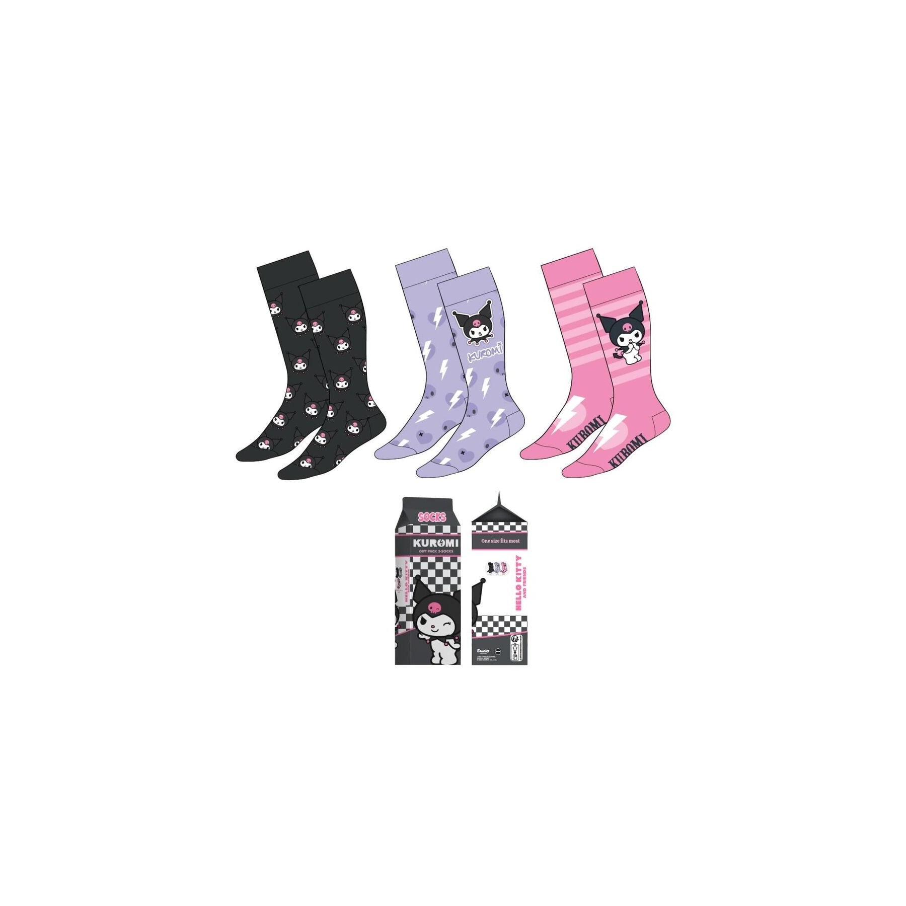 Set 3 Calcetines Kuromi Hello Kitty Adulto