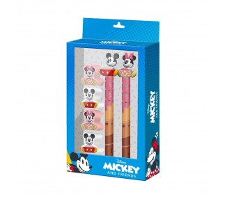 Blister Boligrafo + Lapiz + 4 gomas Mickey & Minnie Disney