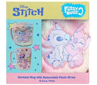 Taza funda de peluche Angel & Stitch Disney 440ml