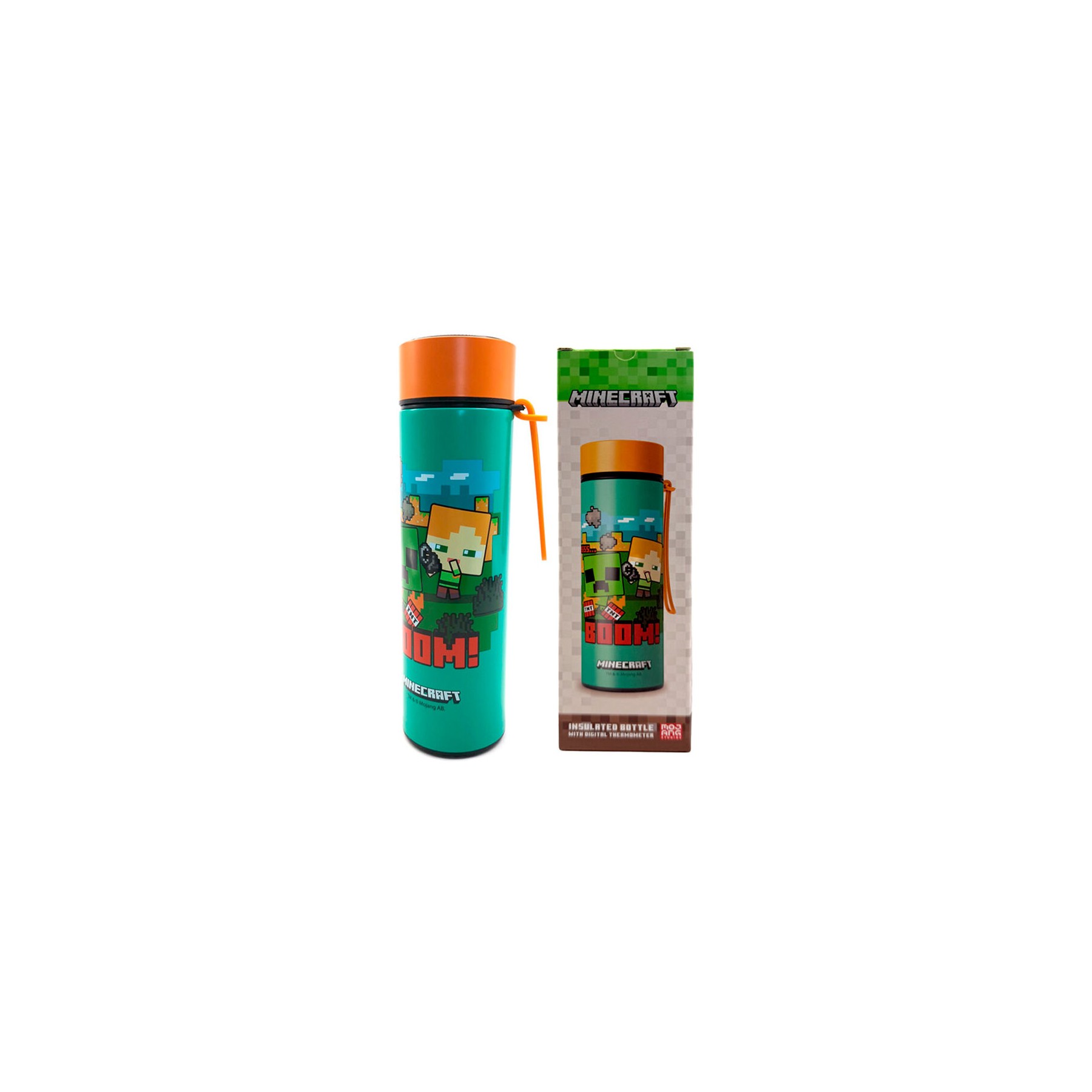 Botella acero inoxidable termo Minecraft termometro 450ml