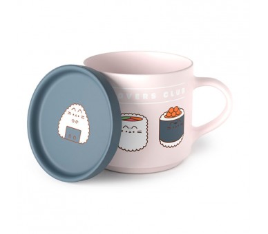 Juego de taza y posavasos el gato amante del sushi Pusheen