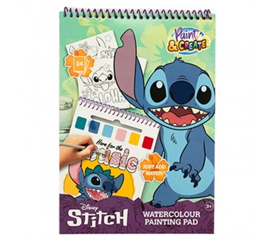 Libro dibujo + acuarelas y pincel Stitch Disney