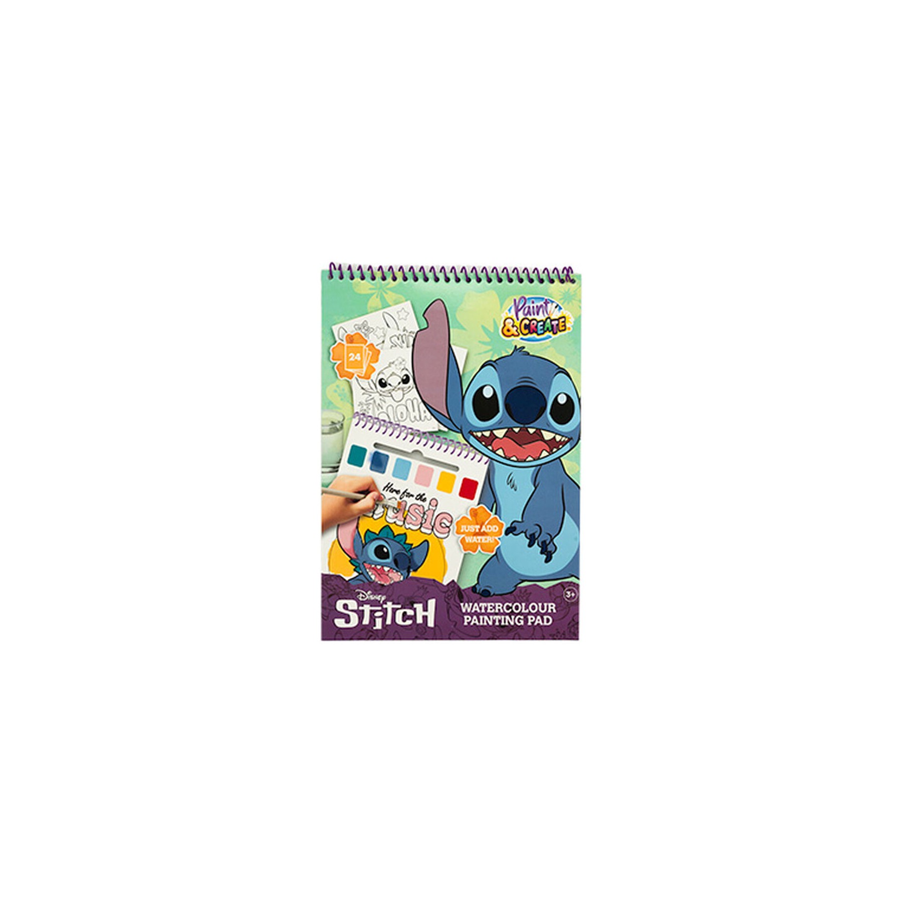 Libro dibujo + acuarelas y pincel Stitch Disney