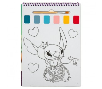 Libro dibujo + acuarelas y pincel Stitch Disney