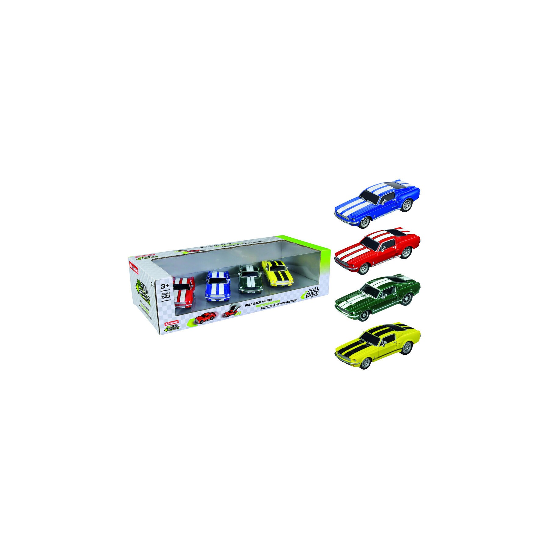 Blister 4 coches Ford Mustang 67 pull back