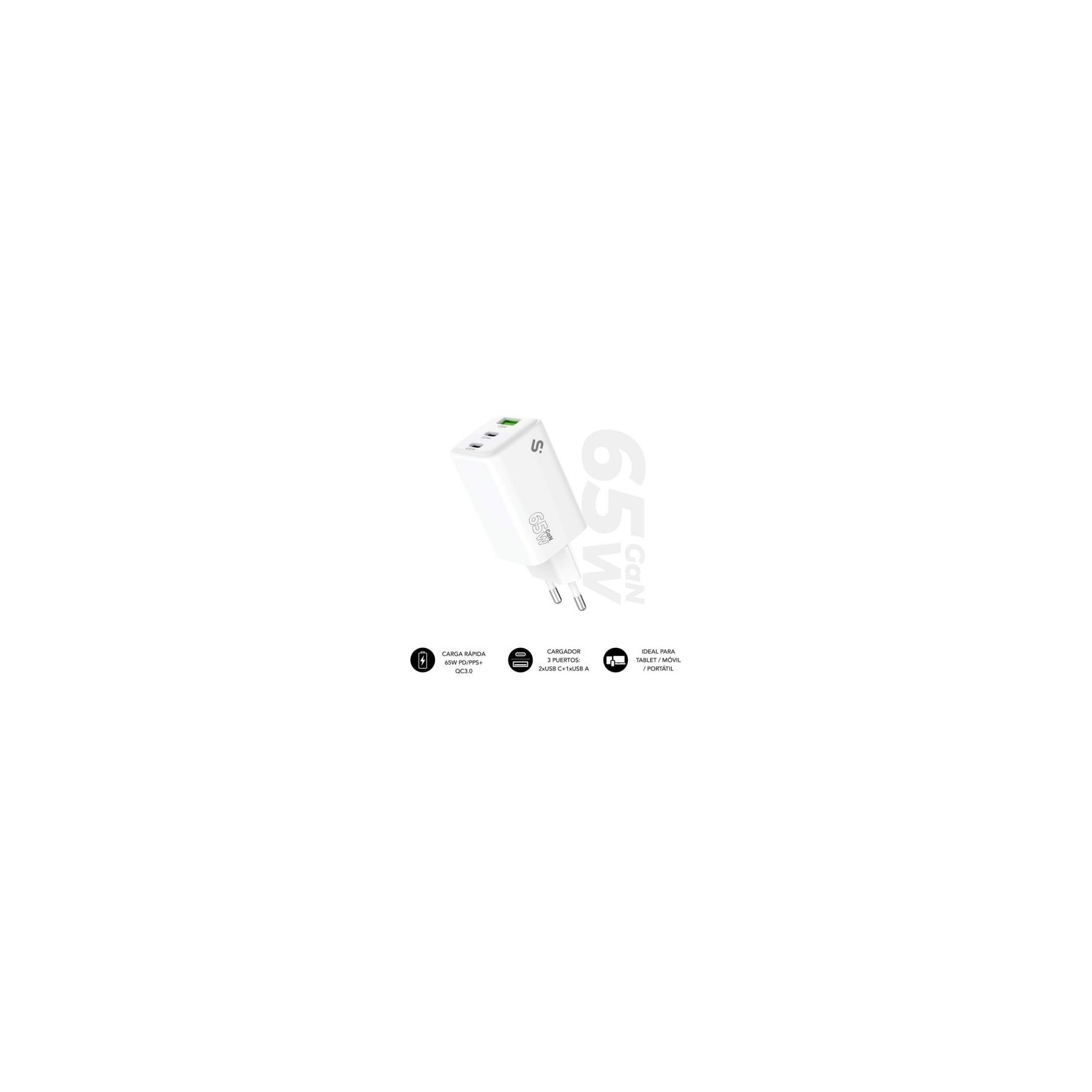 Cargador De Pared Gan Subblim 65W Charger Usb C+C+A/ 2Xusb T