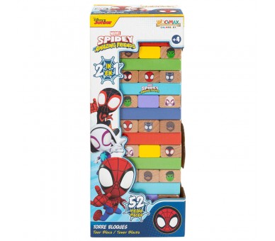 Juego Torre Bloques + Domino madera Spidey Marvel