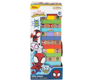 Juego Torre Bloques + Domino madera Spidey Marvel