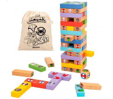 Juego Torre Bloques + Domino madera Spidey Marvel