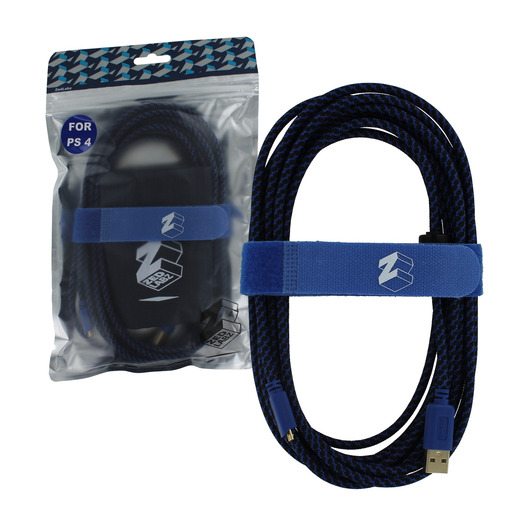 ZedLabz Ultra 5m gold plated braided charging cable for Sony PS4 controller inc velcro tidy & bag